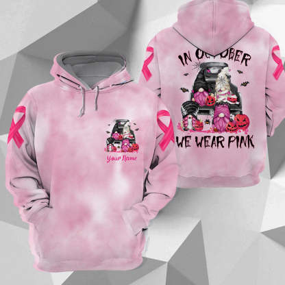 In October We Wear Pink, Shirts For Helping Raise Awareness Of Breast Cancer, Halloween Gnomes Art Print, Name Can Be Changed