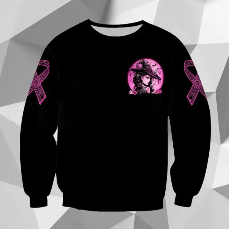 Breast Cancer Messed With The Wrong Witch, All Over Print Shirt For Breast Cancer Awareness, Happy Halloween, Name Can Be Changed
