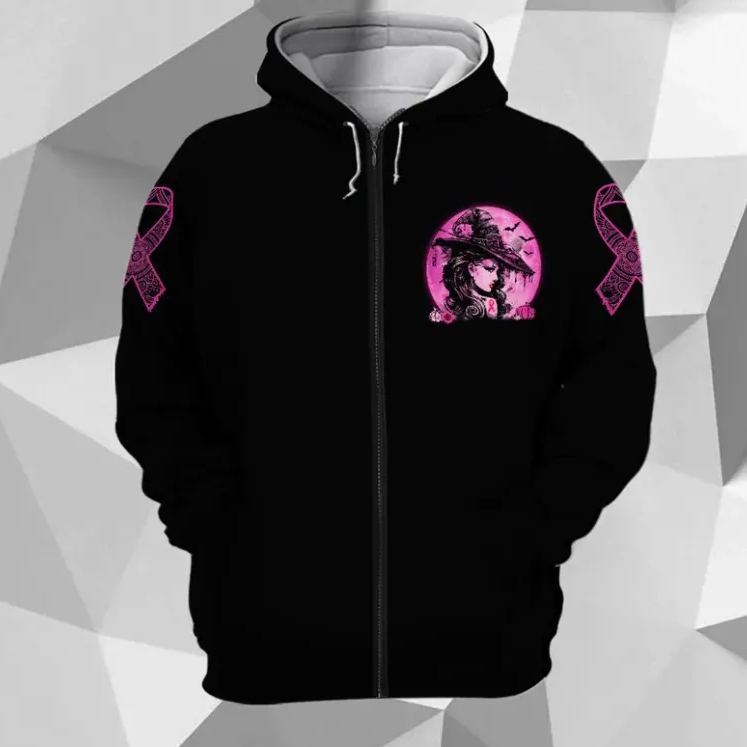 Breast Cancer Messed With The Wrong Witch, All Over Print Shirt For Breast Cancer Awareness, Happy Halloween, Name Can Be Changed