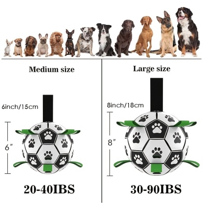  Durable Rubber Soccer Ball Dog Toy - Interactive Tug of War & Training Toy with Paw Prints