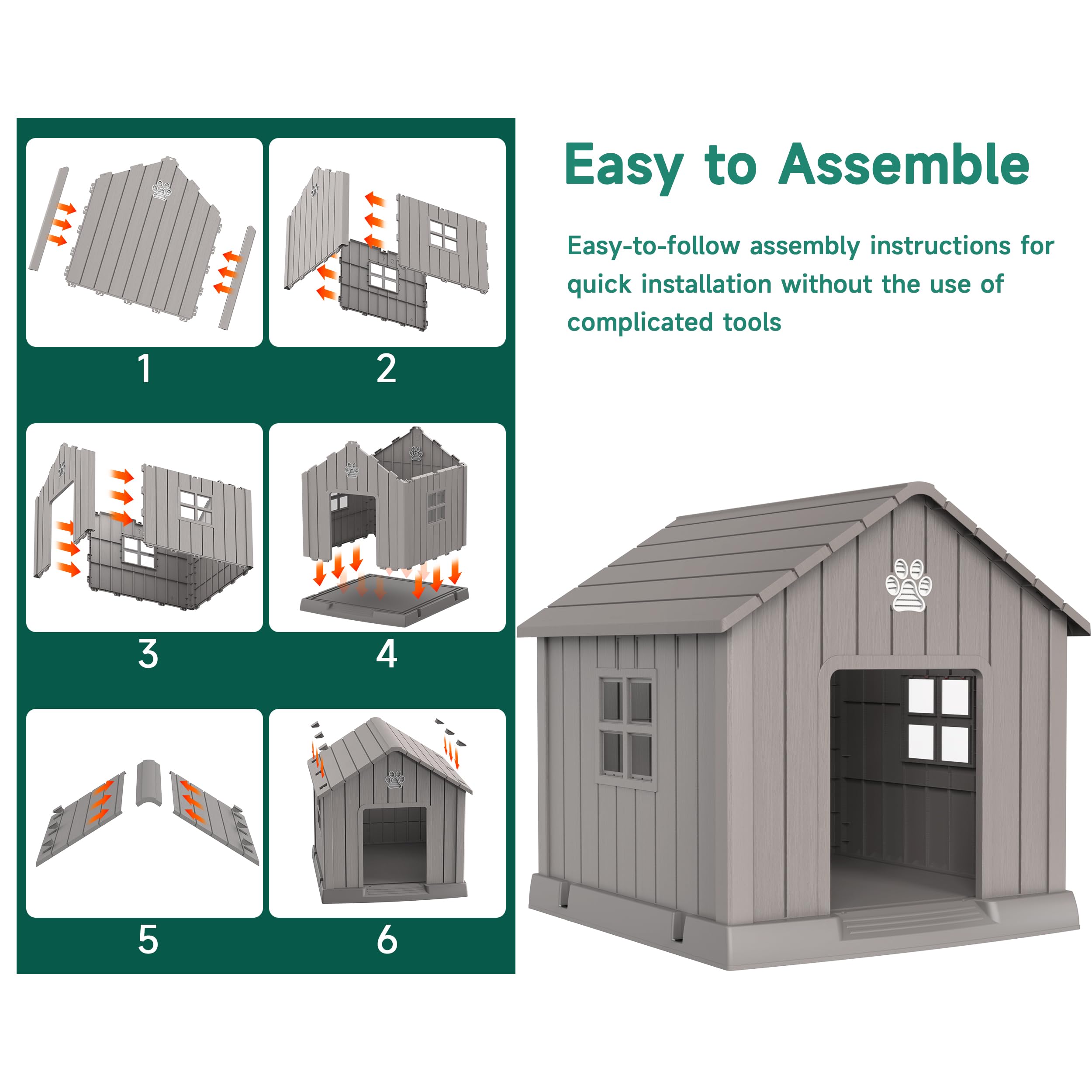 Dog House Indoor Outdoor Durable Large Dog Shelter with Outside Dog Kennel with Window and Elevated Floor 