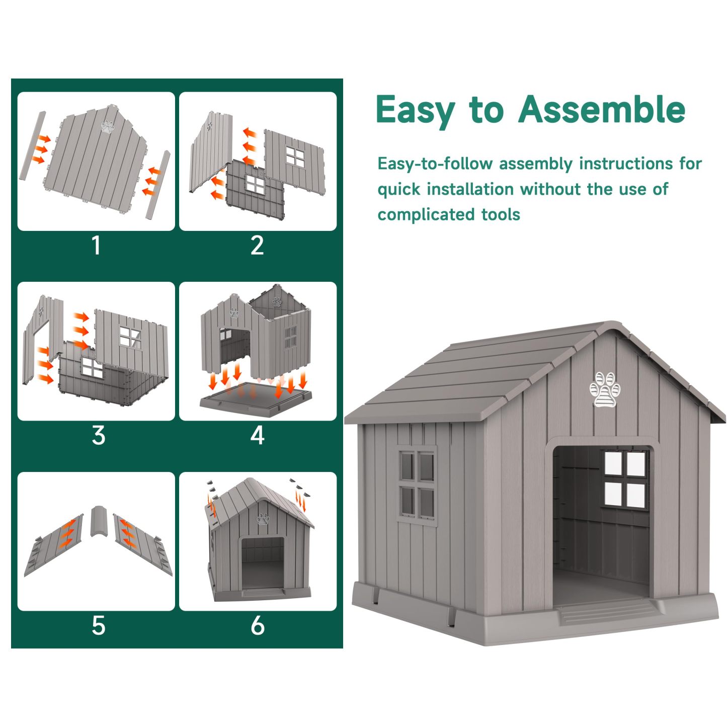 Dog House Indoor Outdoor Durable Large Dog Shelter with Outside Dog Kennel with Window and Elevated Floor 