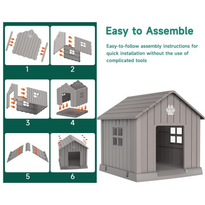 Dog House Indoor Outdoor Durable Large Dog Shelter with Outside Dog Kennel with Window and Elevated Floor 