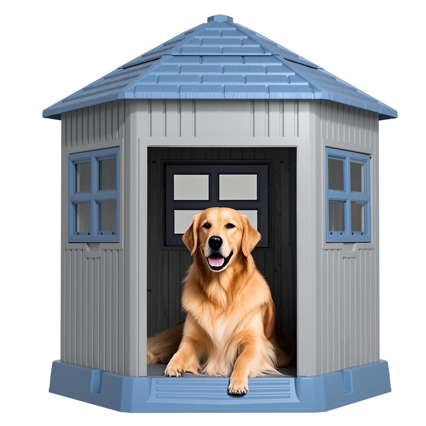 Dog House Indoor Outdoor Durable Large Dog Shelter with Outside Dog Kennel with Window and Elevated Floor 