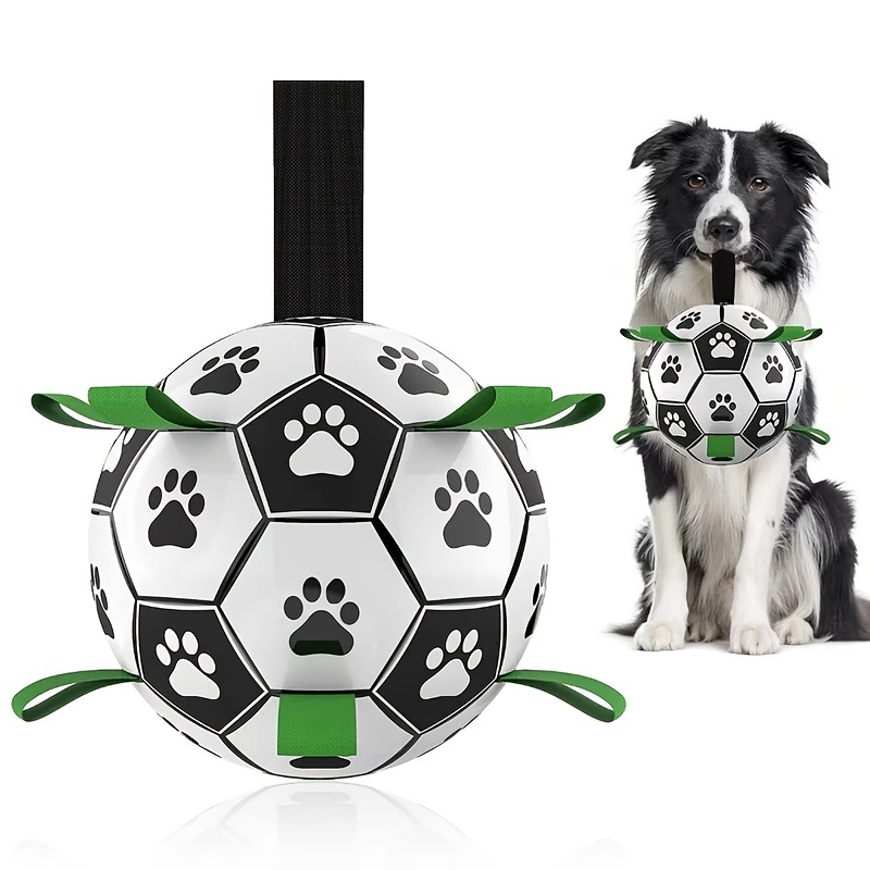  Durable Rubber Soccer Ball Dog Toy - Interactive Tug of War & Training Toy with Paw Prints