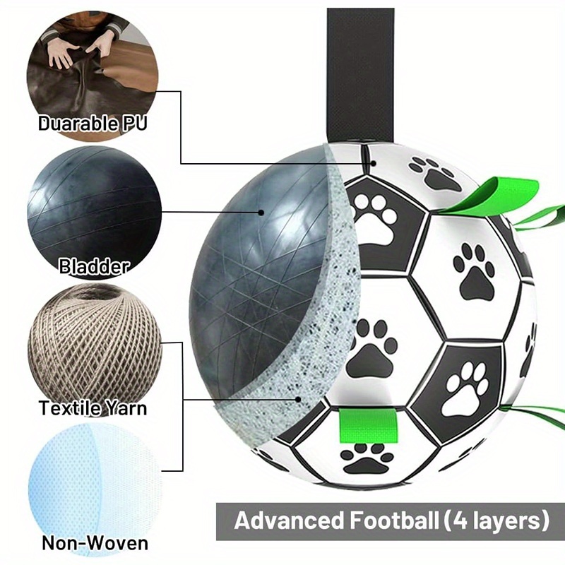  Durable Rubber Soccer Ball Dog Toy - Interactive Tug of War & Training Toy with Paw Prints