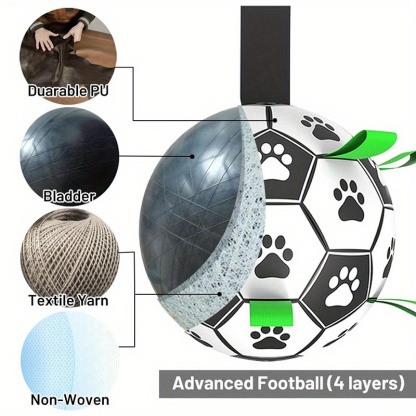  Durable Rubber Soccer Ball Dog Toy - Interactive Tug of War & Training Toy with Paw Prints