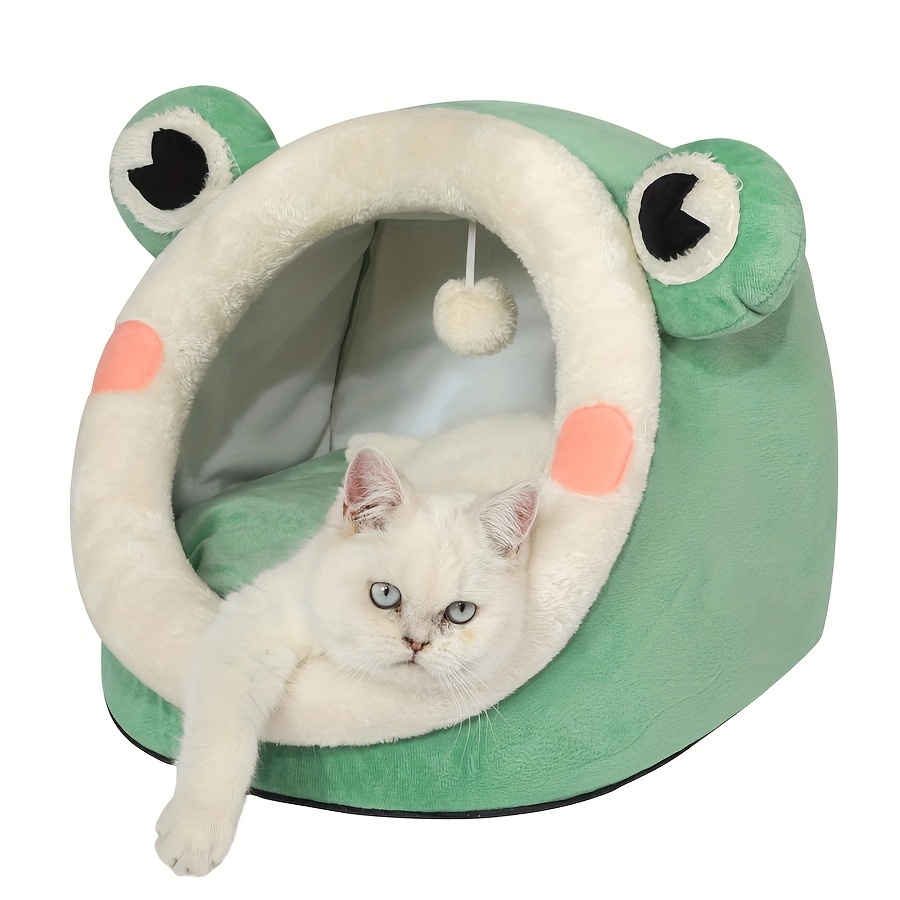 Cozy Green Frog Plush Cat Bed