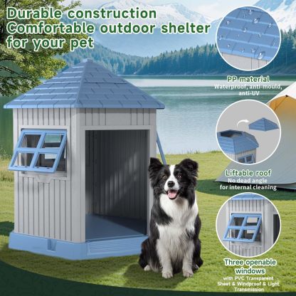 Dog House Indoor Outdoor Durable Large Dog Shelter with Outside Dog Kennel with Window and Elevated Floor 