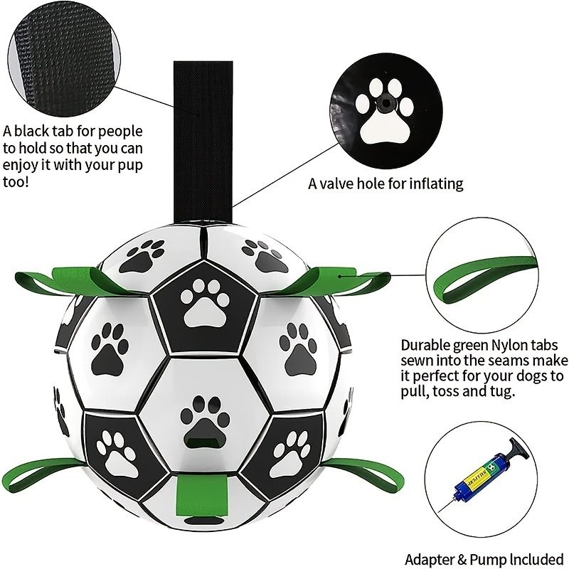  Durable Rubber Soccer Ball Dog Toy - Interactive Tug of War & Training Toy with Paw Prints