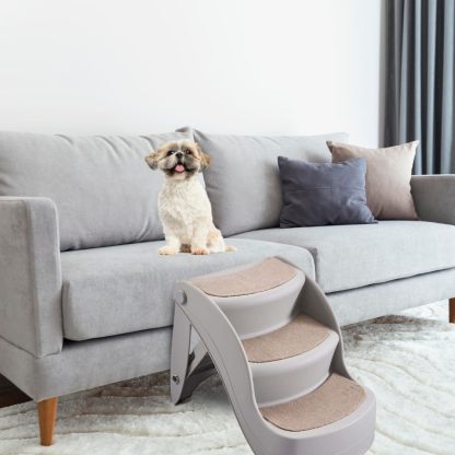 3-Step Folding Dog Stairs for Small Dogs Pet Stairs for High Beds, Sofas, and Vehicles Dog and Cat Steps Ideal for Small & Medium Pets