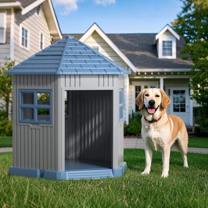 Dog House Indoor Outdoor Durable Large Dog Shelter with Outside Dog Kennel with Window and Elevated Floor 