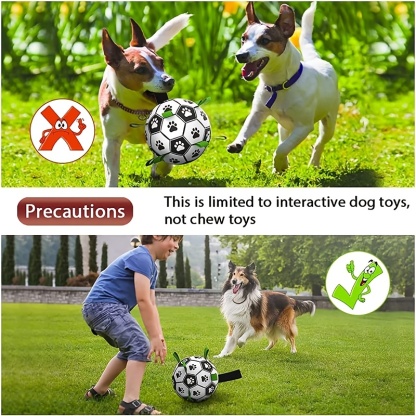  Durable Rubber Soccer Ball Dog Toy - Interactive Tug of War & Training Toy with Paw Prints