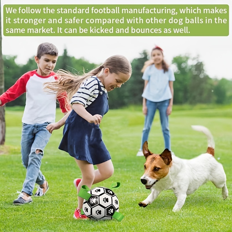  Durable Rubber Soccer Ball Dog Toy - Interactive Tug of War & Training Toy with Paw Prints
