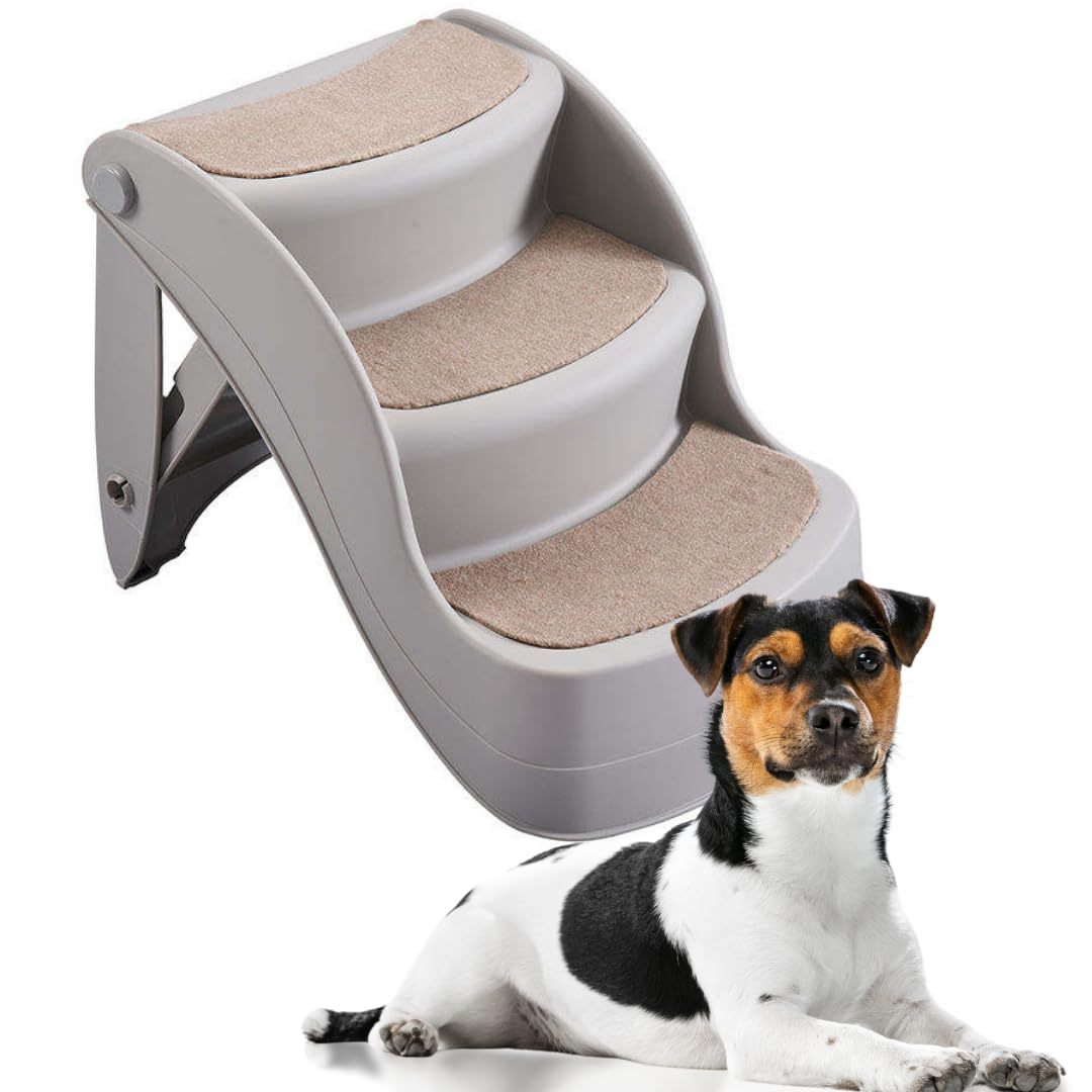 3-Step Folding Dog Stairs for Small Dogs Pet Stairs for High Beds, Sofas, and Vehicles Dog and Cat Steps Ideal for Small & Medium Pets