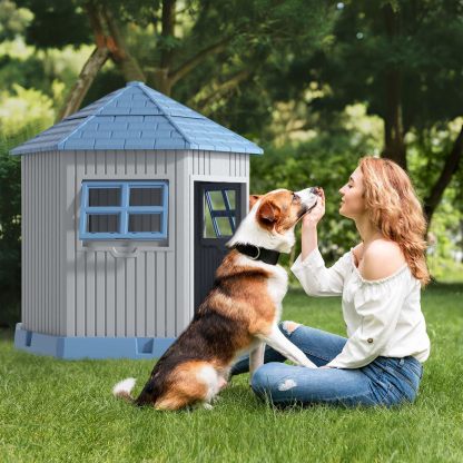 Dog House Indoor Outdoor Durable Large Dog Shelter with Outside Dog Kennel with Window and Elevated Floor 