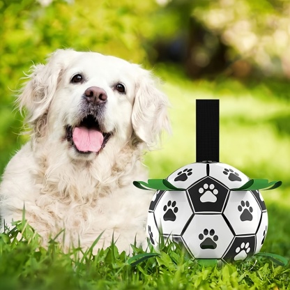  Durable Rubber Soccer Ball Dog Toy - Interactive Tug of War & Training Toy with Paw Prints
