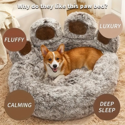 [Cozy | Plush] Soft Faux Fur Cozy Plush Paw-Shaped Pet Bed 