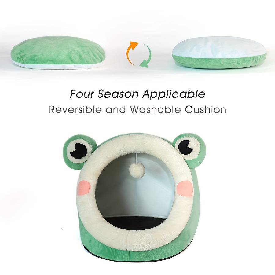 Cozy Green Frog Plush Cat Bed