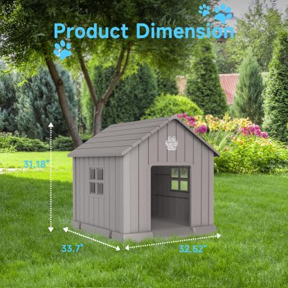 Dog House Indoor Outdoor Durable Large Dog Shelter with Outside Dog Kennel with Window and Elevated Floor 