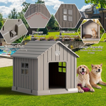 Dog House Indoor Outdoor Durable Large Dog Shelter with Outside Dog Kennel with Window and Elevated Floor 