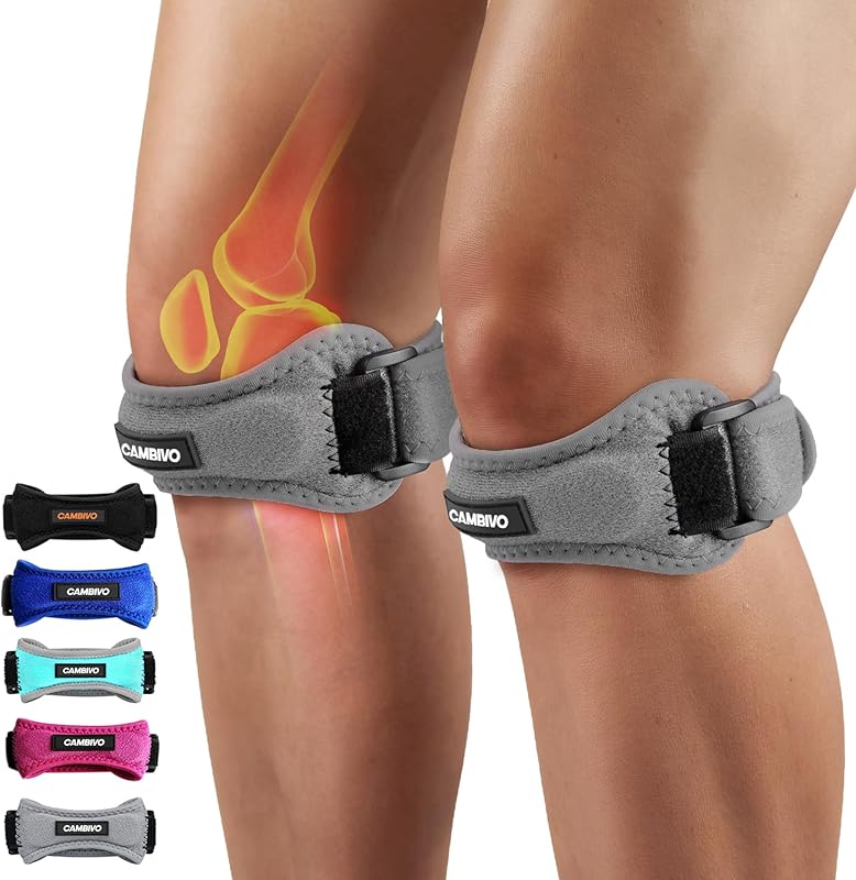 CAMBIVO 2 Pack Knee Braces for Women and Men, Patella Knee Support Strap, Basketball, Running, Hiking, Volleyball, Tennis, Squats
