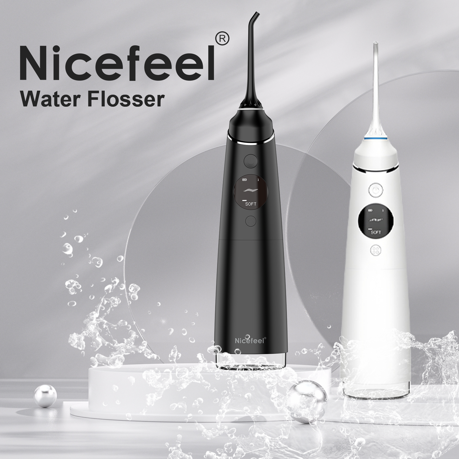 Nicefeel LCD Display Water Flosser Cleaner Picks with 4 Modes,280ML Water Dental Flosser Portable Cordless for Teeth,IPX7 Waterproof Electric Flosser Oral Irrigator for Home Travel Office