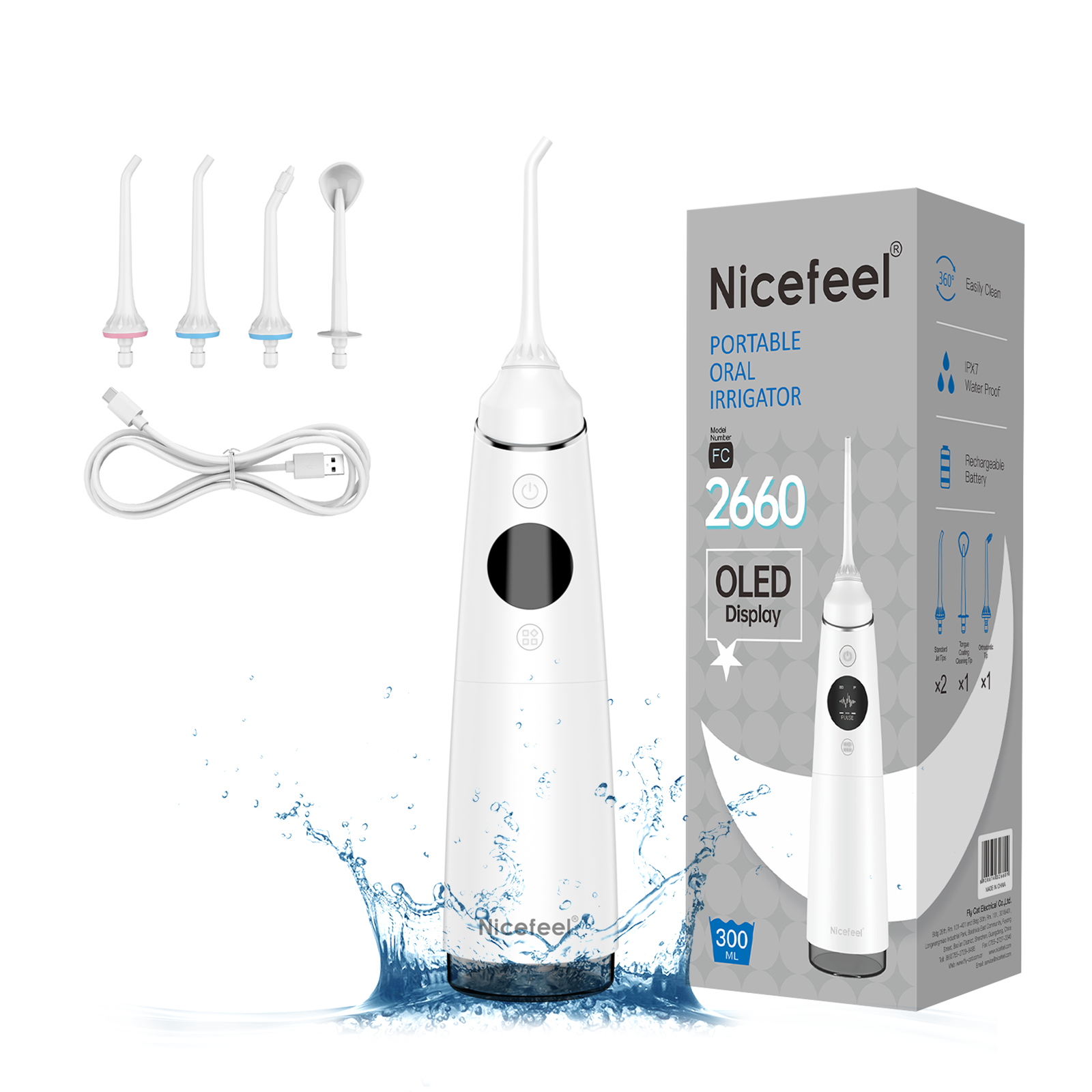 Nicefeel LCD Display Water Flosser Cleaner Picks with 4 Modes,280ML Wa