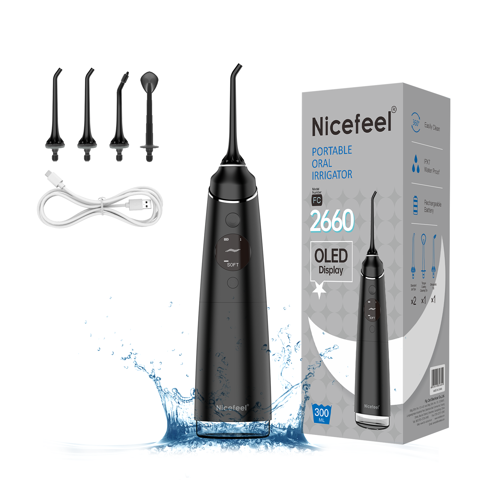 Nicefeel LCD Display Water Flosser Cleaner Picks with 4 Modes,280ML Wa