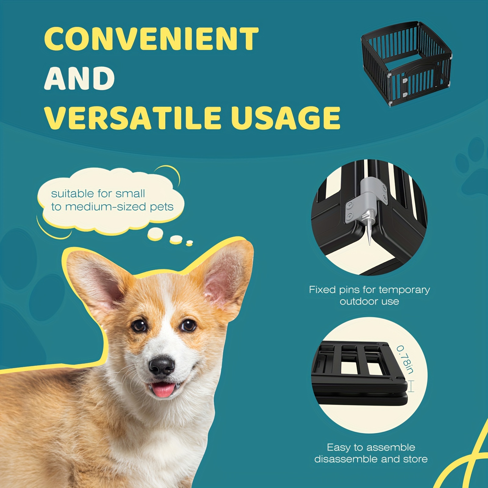 4 Panel/6 Panel Plastic Pet Playpen With Lockable Door And Non-Slip Bottom, 24 Inch High Durable Puppy Playpen Suitable For Small To Medium Pets, Portable Indoor Outdoor Puppy Pen