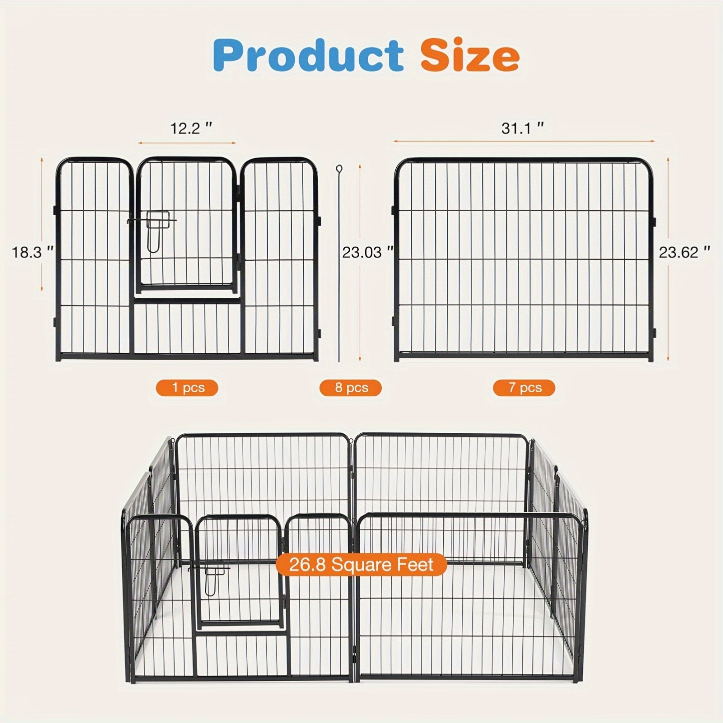8 Panels Pet Dog Fence Puppy Training Cage Stretch Folding Fence Game Fence Safety Fence