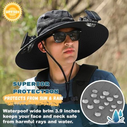 Outdoor Wide Brim Sun Hat with 2 Solar Fan Sun Bucket Hat