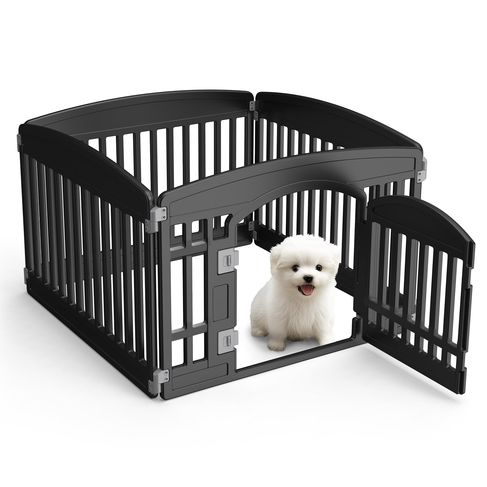 4 Panel/6 Panel Plastic Pet Playpen With Lockable Door And Non-Slip Bottom, 24 Inch High Durable Puppy Playpen Suitable For Small To Medium Pets, Portable Indoor Outdoor Puppy Pen