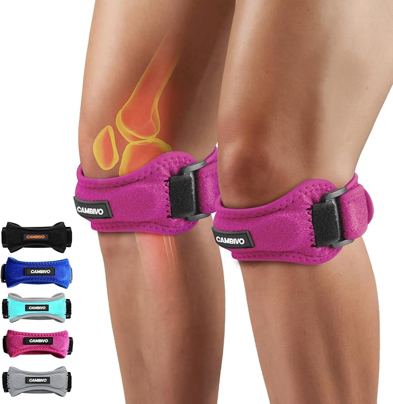 CAMBIVO 2 Pack Knee Braces for Women and Men, Patella Knee Support Strap, Basketball, Running, Hiking, Volleyball, Tennis, Squats