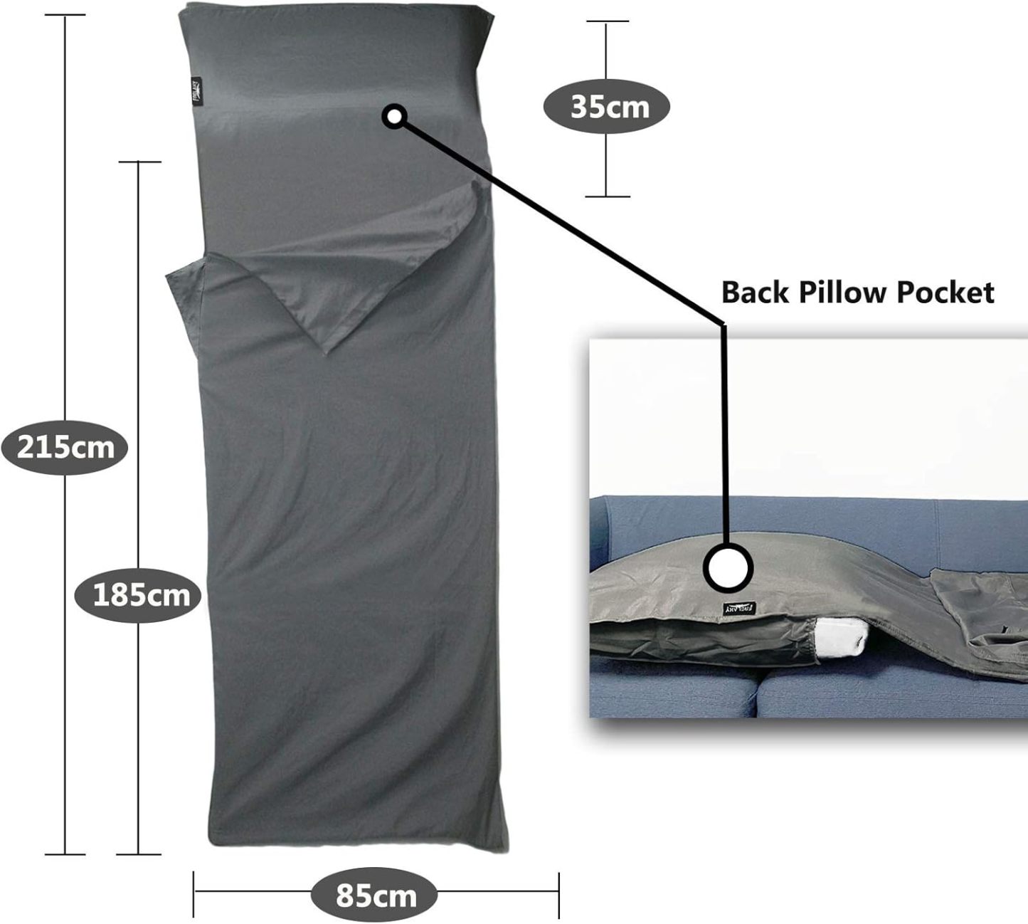 Frelaxy Sleeping Bag Liner, XL Travel Sheet & Camping Sheet for Backpacking, Hotel, Hostels & Traveling, Comfy & Easy Care, Full-Length Zipper/No Zipper