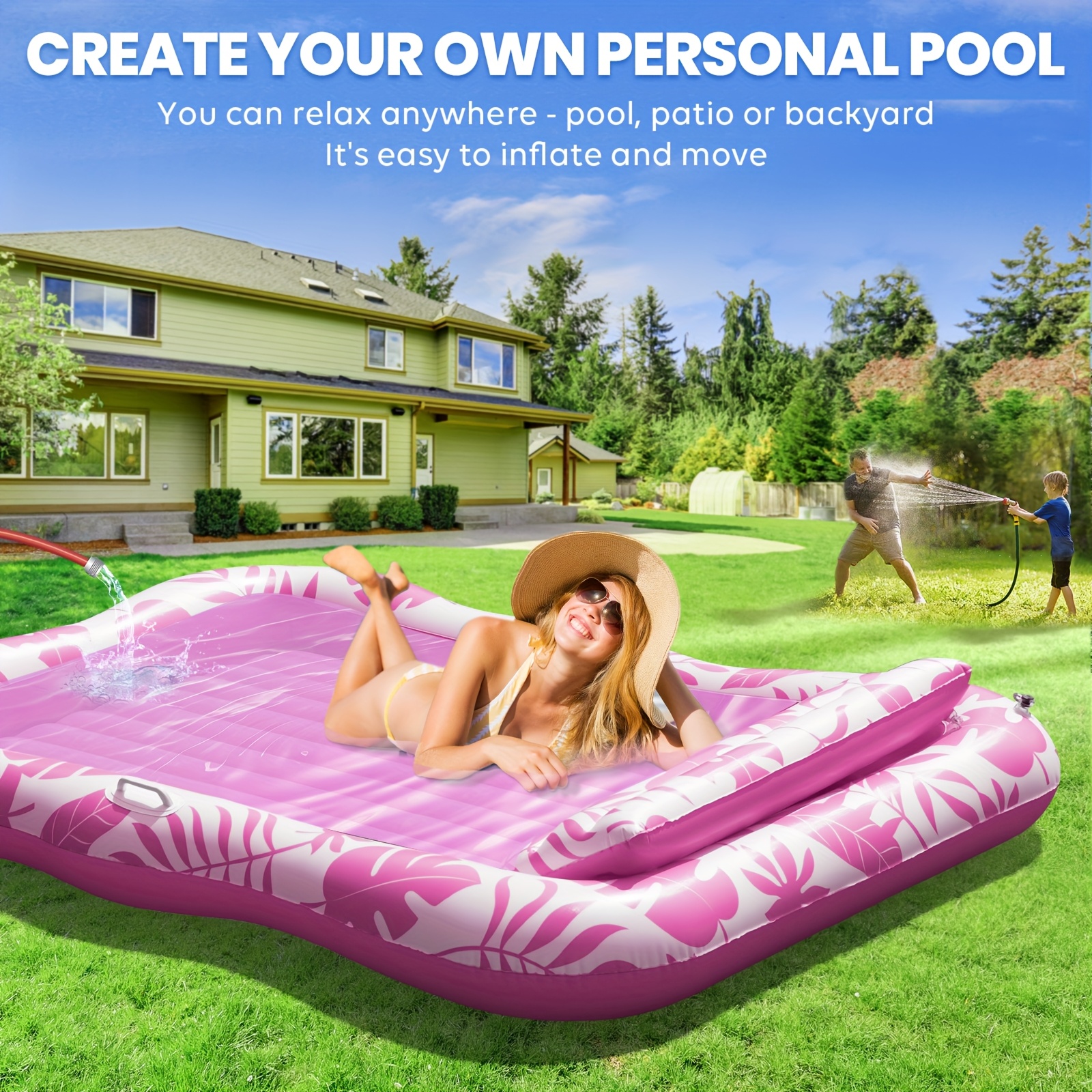 Adult Blow Up Pool Lounger Float Sun Tan Tub Sunbathing Pool Lounge Raft Floatie Toys Water Filled Bed Mat