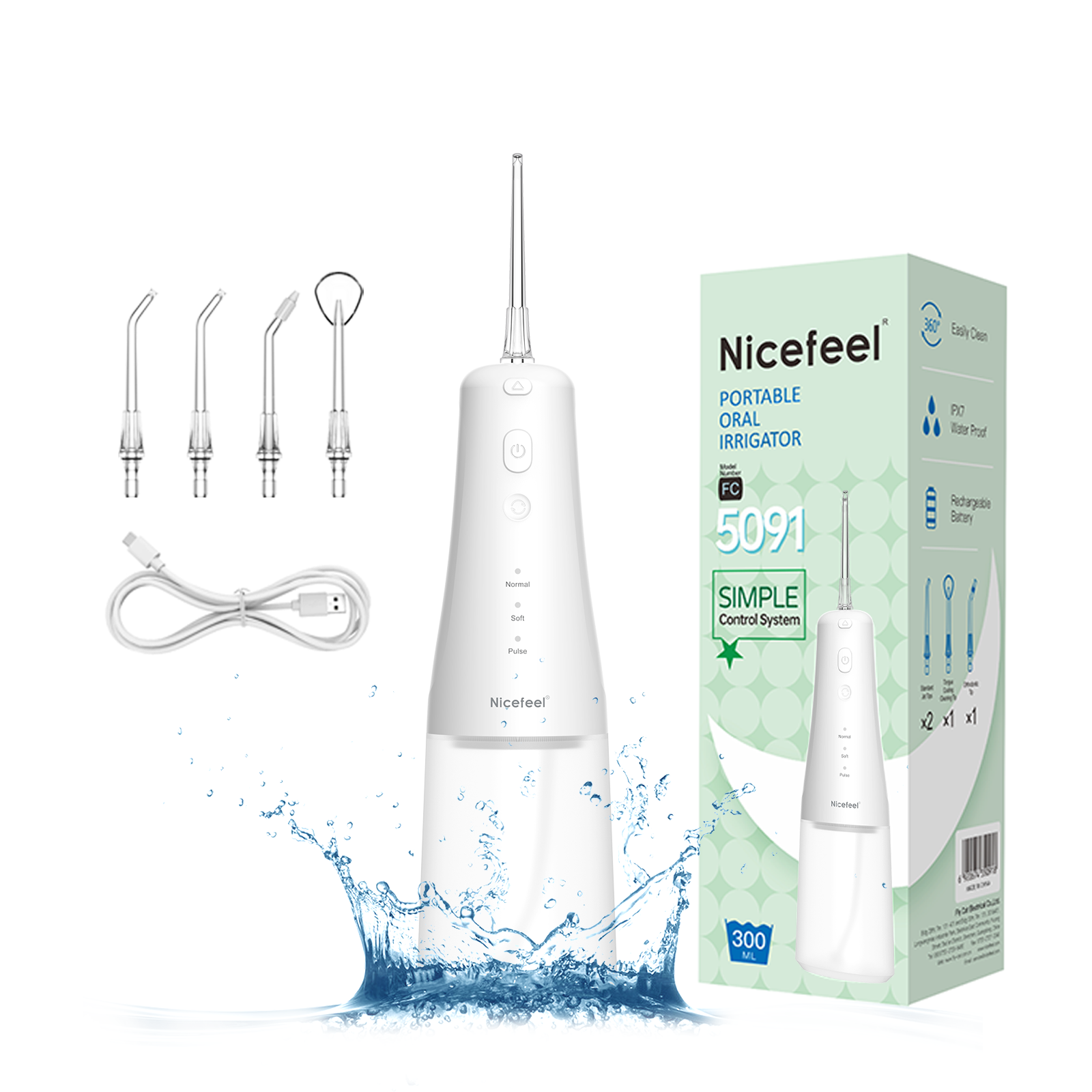 Nicefeel Water Dental Flosser Pick for Teeth 3 Modes Cordless Portable