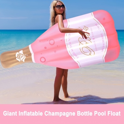 1pc Giant Inflatable Champagne Bottle Pool Float - Pink Rose Golden Accent Design