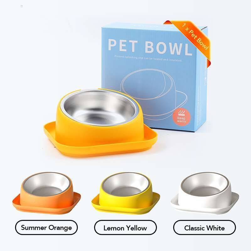 15° Slanted Stainless Steel Dog Cat Food Bowl Water Bowl 