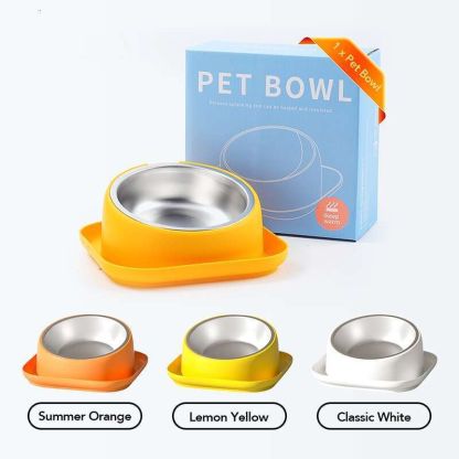 15° Slanted Stainless Steel Dog Cat Food Bowl Water Bowl 