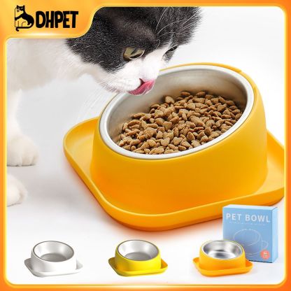 15° Slanted Stainless Steel Dog Cat Food Bowl Water Bowl 
