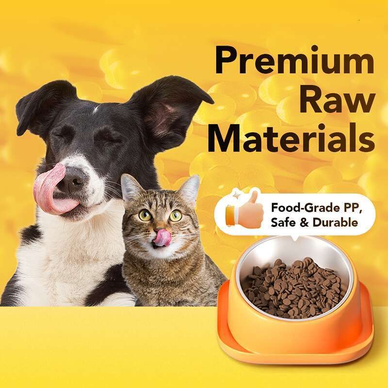 15° Slanted Stainless Steel Dog Cat Food Bowl Water Bowl 