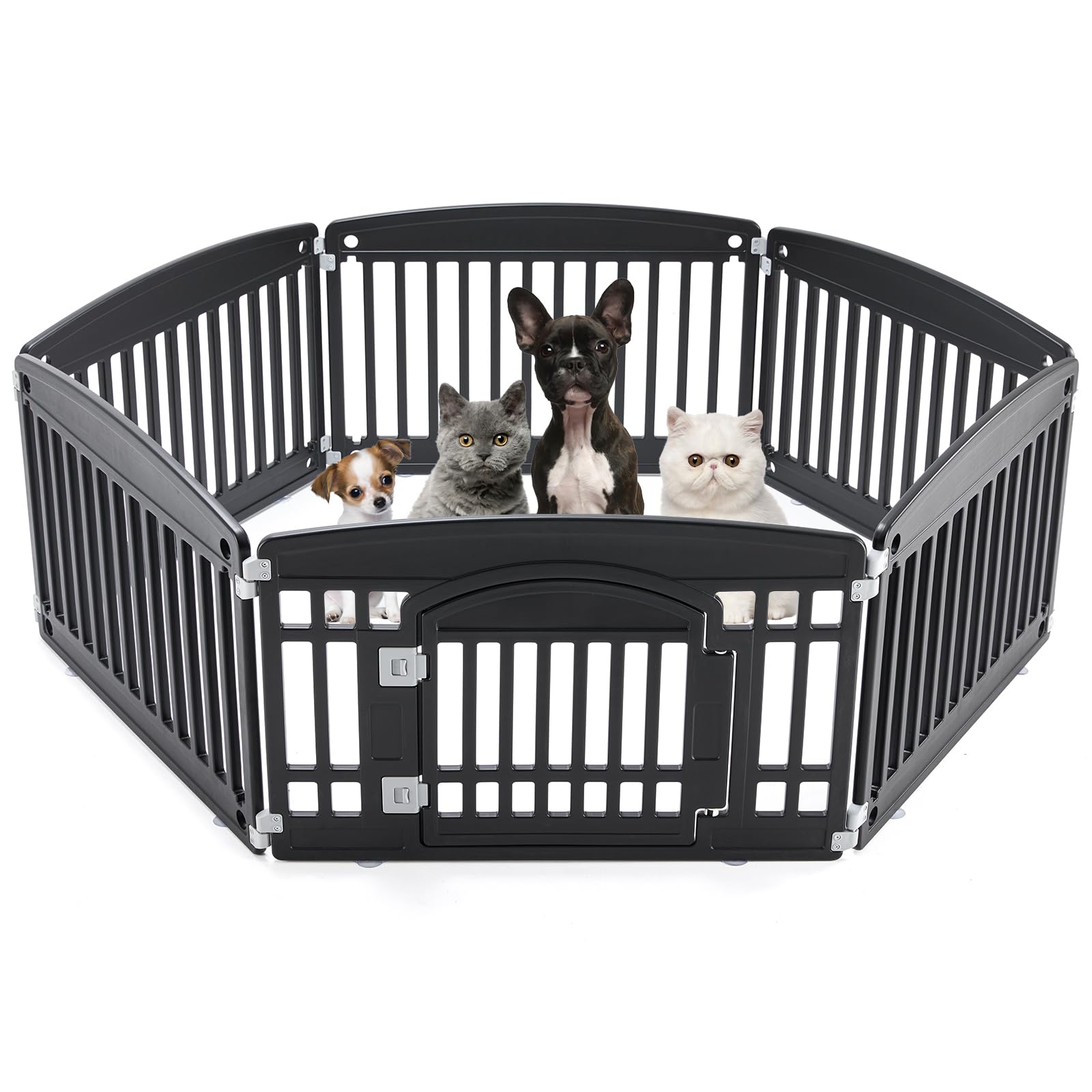 4 Panel/6 Panel Plastic Pet Playpen With Lockable Door And Non-Slip Bottom, 24 Inch High Durable Puppy Playpen Suitable For Small To Medium Pets, Portable Indoor Outdoor Puppy Pen