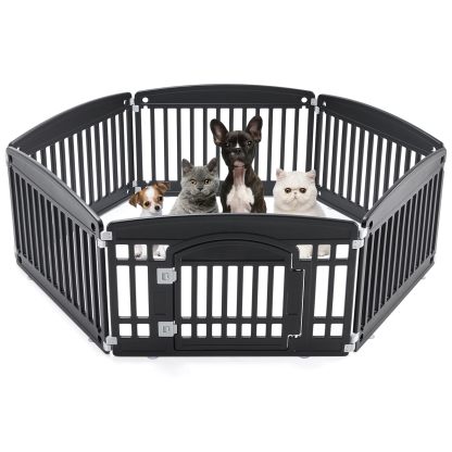 4 Panel/6 Panel Plastic Pet Playpen With Lockable Door And Non-Slip Bottom, 24 Inch High Durable Puppy Playpen Suitable For Small To Medium Pets, Portable Indoor Outdoor Puppy Pen