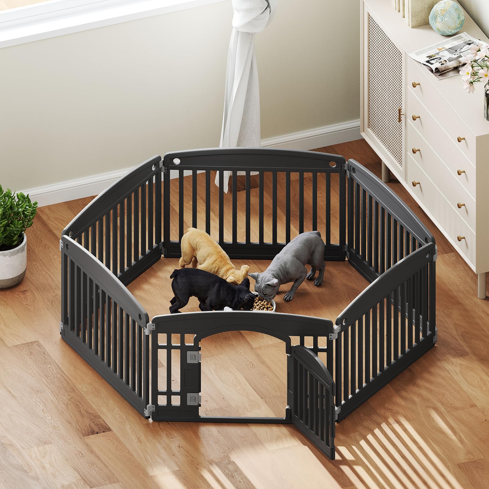 4 Panel/6 Panel Plastic Pet Playpen With Lockable Door And Non-Slip Bottom, 24 Inch High Durable Puppy Playpen Suitable For Small To Medium Pets, Portable Indoor Outdoor Puppy Pen