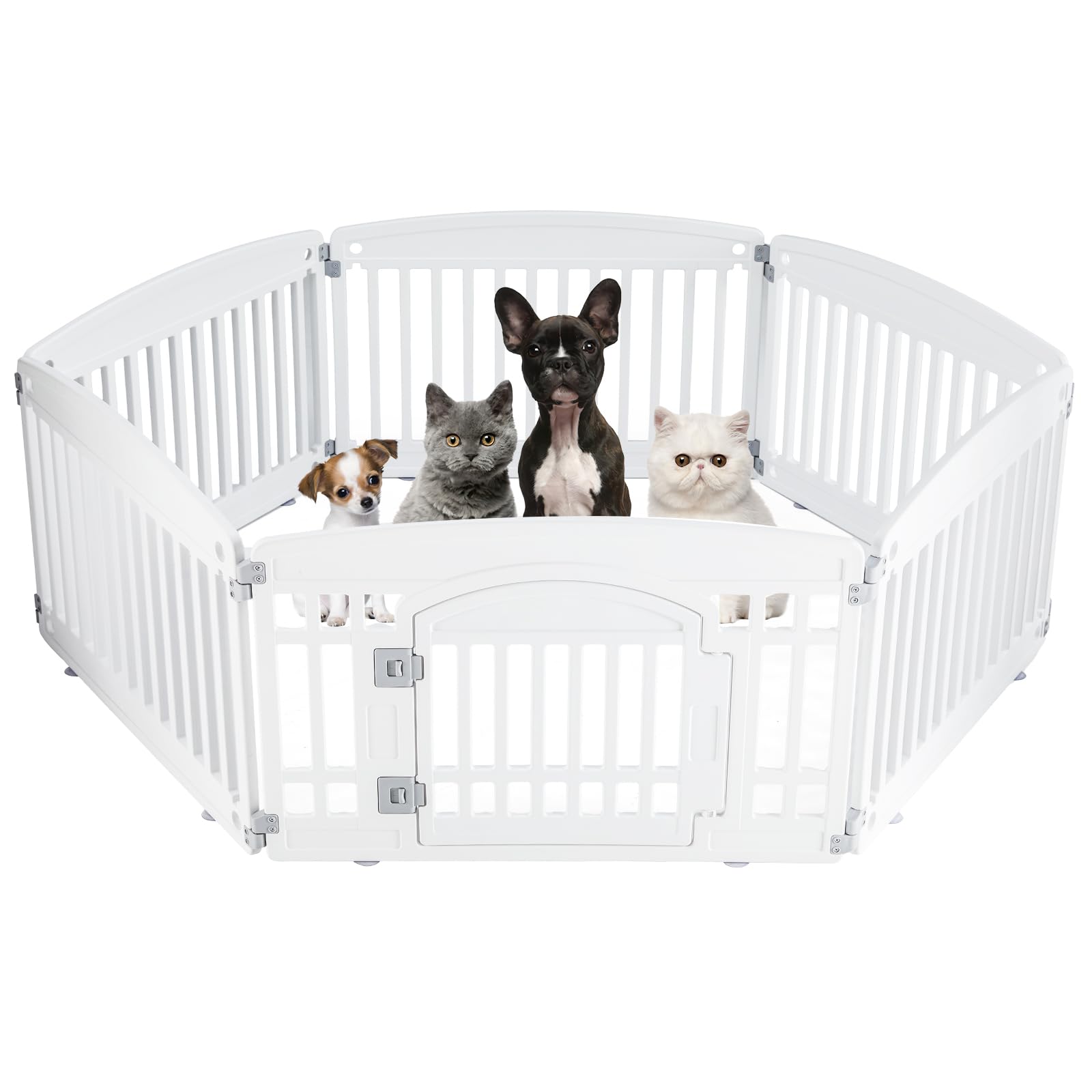 4 Panel/6 Panel Plastic Pet Playpen With Lockable Door And Non-Slip Bottom, 24 Inch High Durable Puppy Playpen Suitable For Small To Medium Pets, Portable Indoor Outdoor Puppy Pen