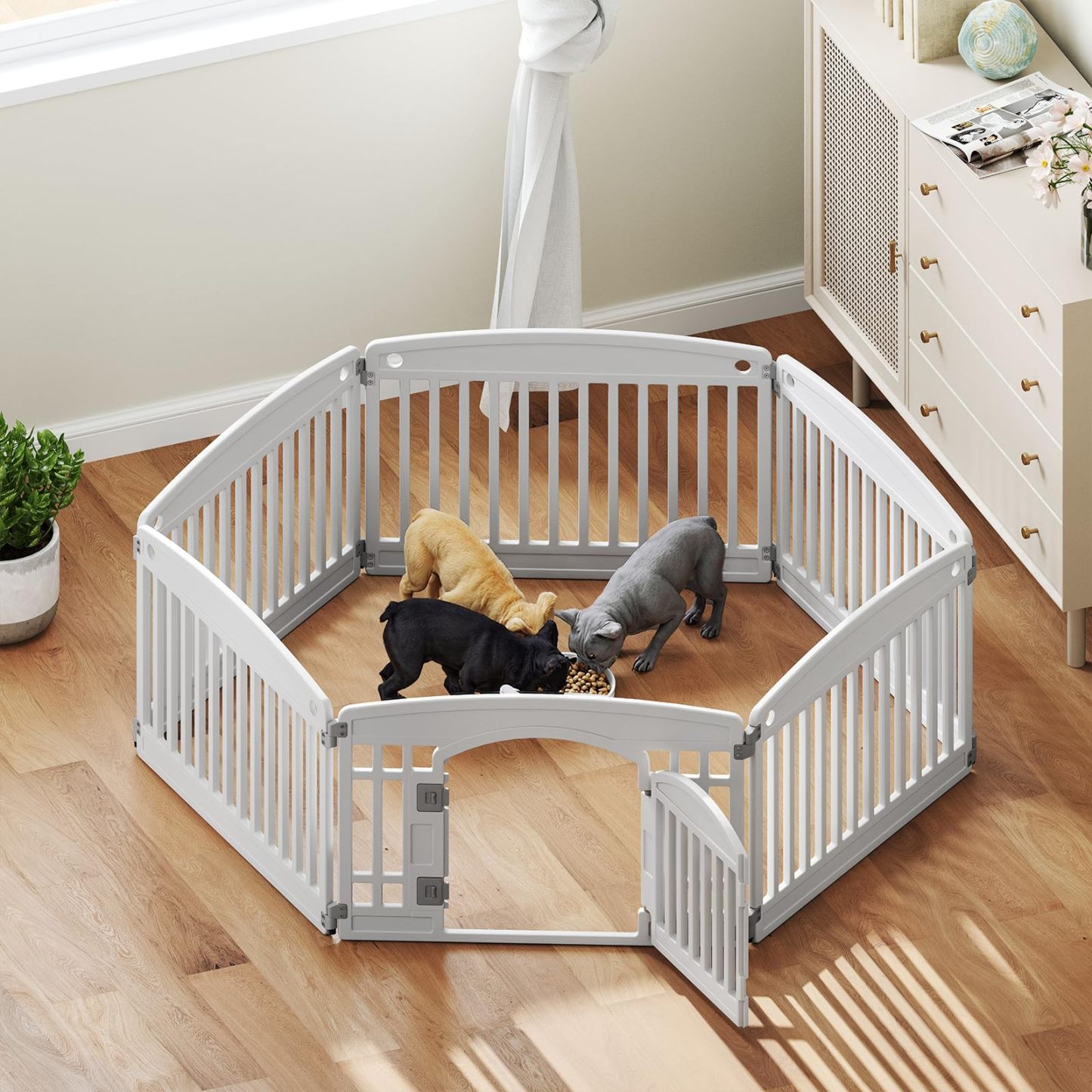 4 Panel/6 Panel Plastic Pet Playpen With Lockable Door And Non-Slip Bottom, 24 Inch High Durable Puppy Playpen Suitable For Small To Medium Pets, Portable Indoor Outdoor Puppy Pen