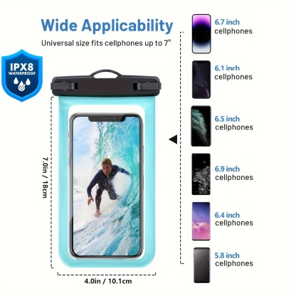 2 Pieces Waterproof Universal Phone Pouch - Up to 7.0" Waterproof Case for iPhone 14 13 12 11 Pro Max XS Plus Galaxy Cellphone - Beach Vacation Essentials Dry Bag