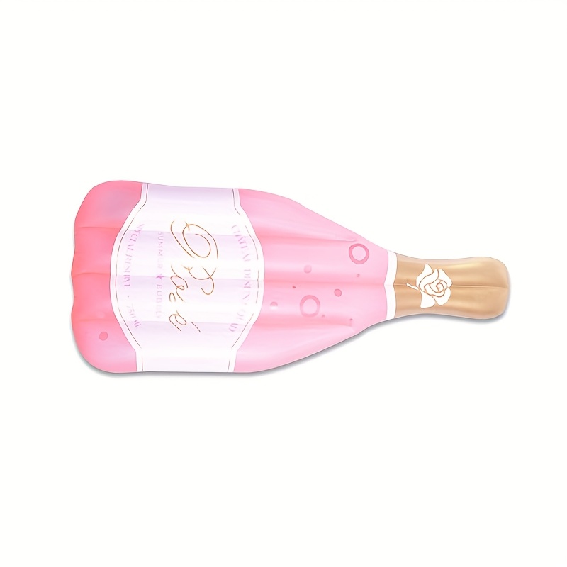 1pc Giant Inflatable Champagne Bottle Pool Float - Pink Rose Golden Accent Design