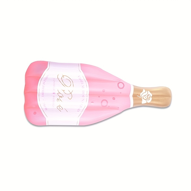 1pc Giant Inflatable Champagne Bottle Pool Float - Pink Rose Golden Accent Design
